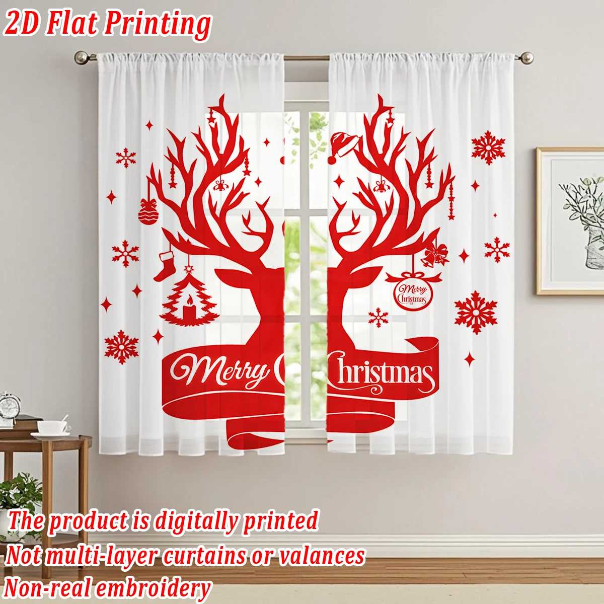 ستارة شفافة للمطبخ بطباعة مسطحة لعيد الميلاد مع زخرفة ندفة الثلج لأشجار عيد الميلاد المجيد لحفلات ديكور المنزل في عيد الميلاد #3