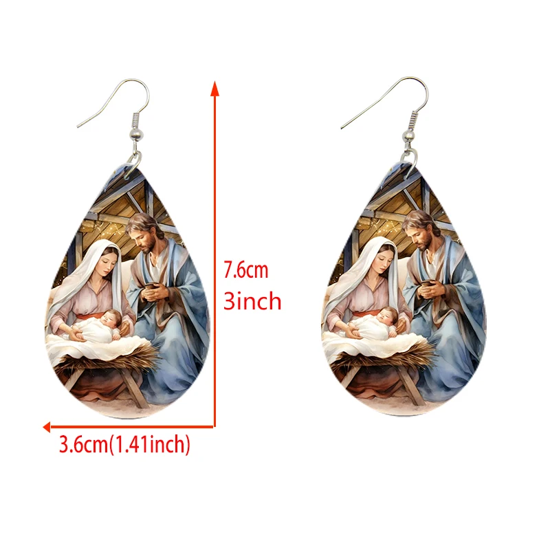 SOMESOOR عيد الميلاد المهد الدمعة القرط ولادة يسوع الطفل ليلة المقدسة طباعة قطرة خشبية استرخى مجوهرات هدايا الجمعة الجيدة #2