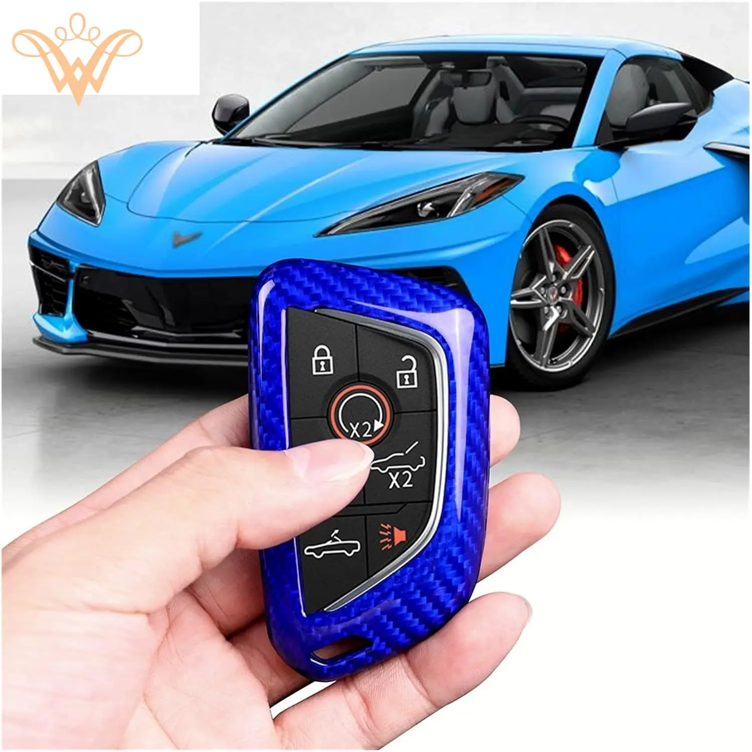 

Compatible For Chevrolet Corvette C8 2020-2022 Real Carbon Fiber Car Key Case Cover Shell Fob Trim Cover Auto Interior Accessori