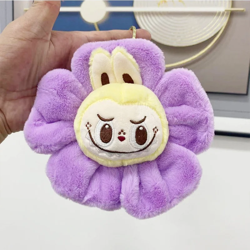 Kawaii Labubu Girasole Peluche Ciondolo Labubu Simpatico Cartone Animato Morbido Riempimento Bambola Portachiavi Zaino Accessori Carta Portachiavi Regalo