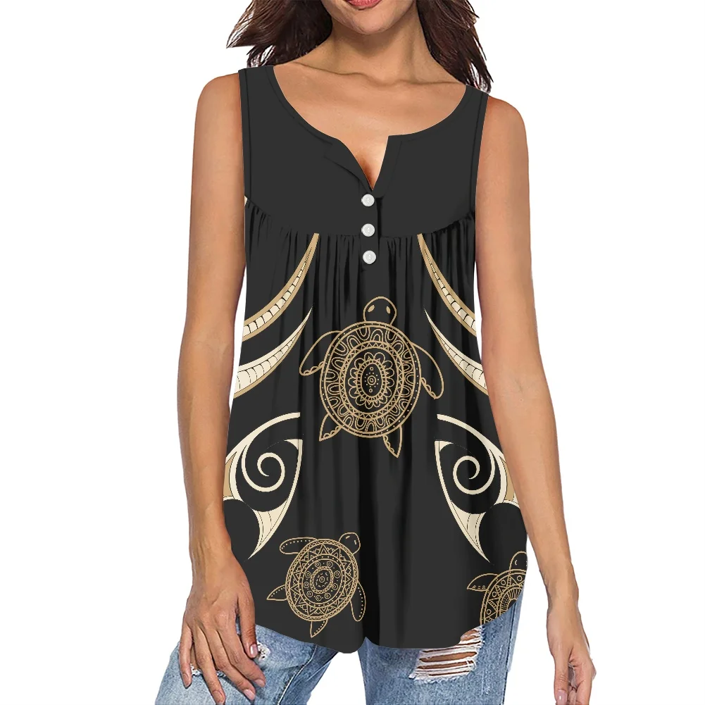 

Polynesia Tribal Sea Turtle Printing Flannel Black Shirts Sleeveless Plus Size Sports T-Shirt 2022 Summer Everyday Wear Shirts