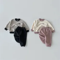 2024 New Children Casual Sweatshirt + Pants 2pcs Suit Autumn Baby Letter Print Clothes Set Loose Boys Girls Pullover Kid Outfits