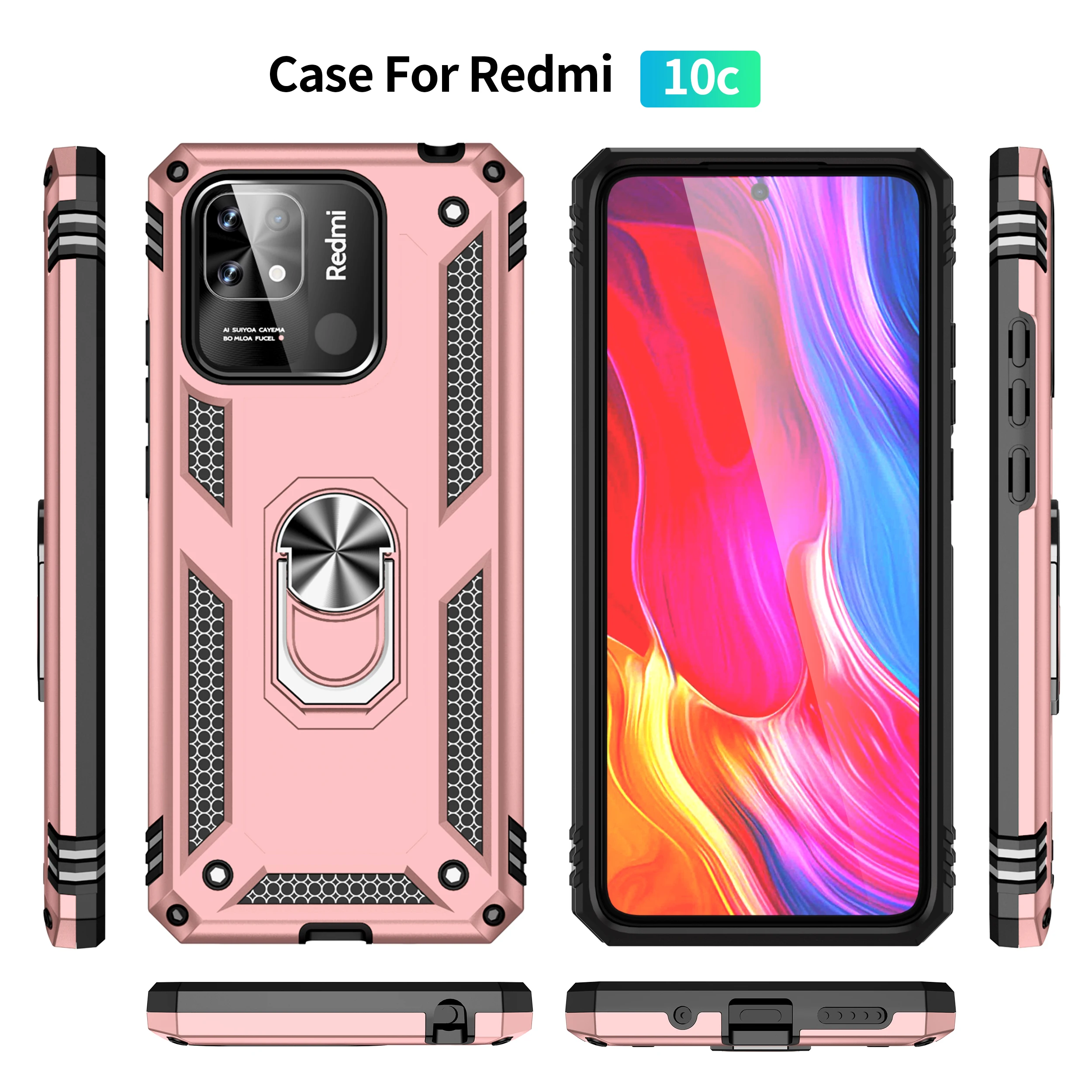 Business Shockproof Cover For Redmi 10C Case Redmi 10C Coque Ring Holder Phone Case For Redmi 10 C Redmi10 C 220333QAG Funda