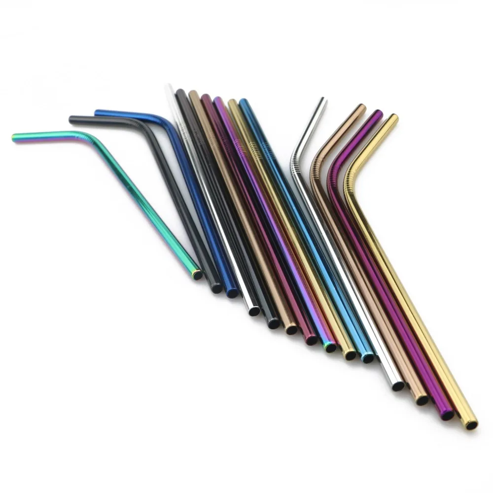 Reusable Metal Drinking Straws 304 Stainless Steel Sturdy Bent Straight Drinking Straw with Cleaning Brush Bar Party Accessory