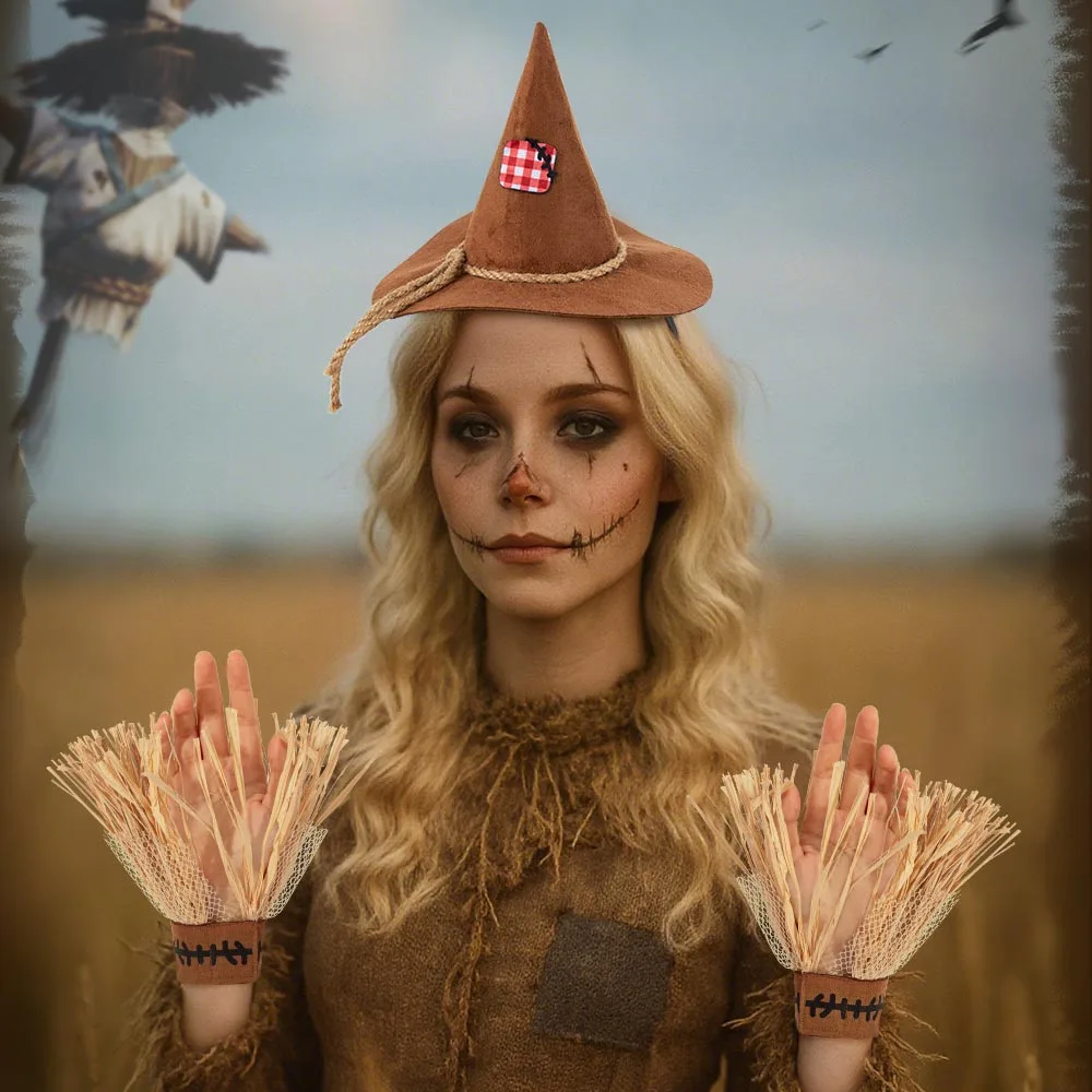 الفزاعة تأثيري الدعامة مجموعة قفازات فزاعة احتفالية مجموعة قبعات الساحرة زي ملحق قسط هالوين زي الدعائم للرقص