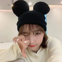 Cute Disney Big Ears Mickey Mouse Warm Bonnet Hats Women Cartoon Minnie Knitted Cap Girl Fashion Kids Casual Adult Children Gift