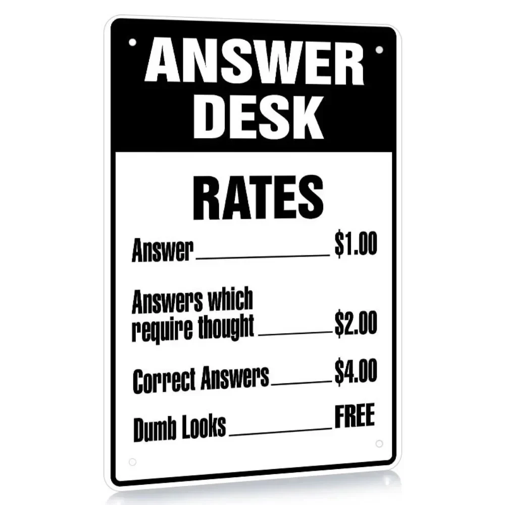 1 Piece of Q&A Desk Price List Sign, 8X 12inch Vintage Parker, Funny Metal Sign, Humorous Office Decoration, Wall Hanging Sign, Funny Office Art
