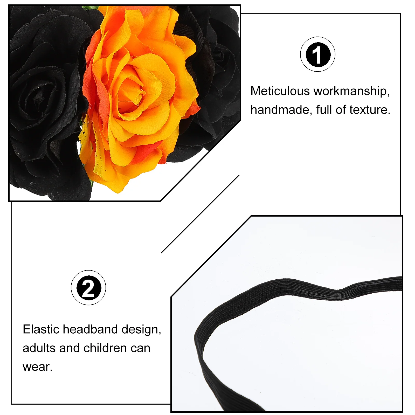 

Elastic Rose Flower Headband Crown Floral Halloween Wedding Party Hair Accessory Halloween Cosplay Hairband Flower Headband