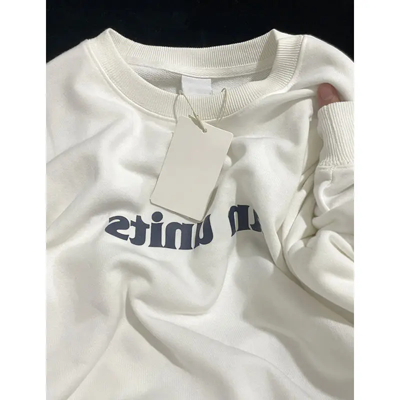 

Женские толстовки в Корейском стиле, популярные с длинными рукавами, тяжелые, абрикосовые, с буквенным принтом, всесезонные, повседневные, спортивные, комфортные, для спортзала