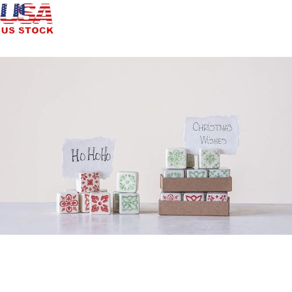 

Hand-Painted Red Stoneware Place Card Holder Set of 6 Guest Seating Organization Table Display Ceramic Decor