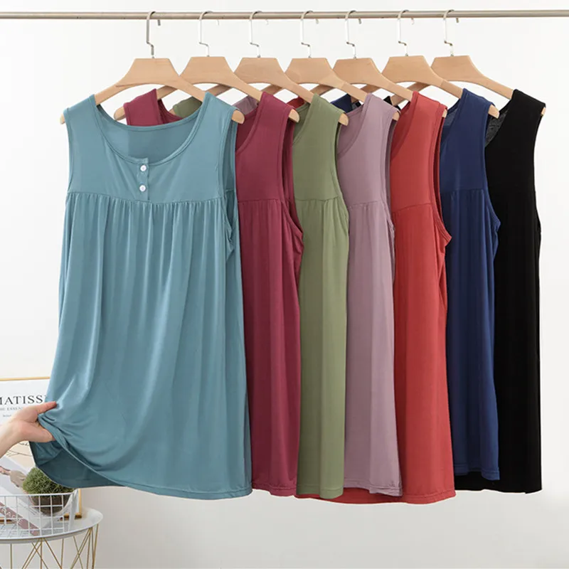 Casual Solid Color Home Dress Loose Modal Sleeveless Vest Nightdress Comfortable Women's Nightgowns Summer Sleepwear Shirt