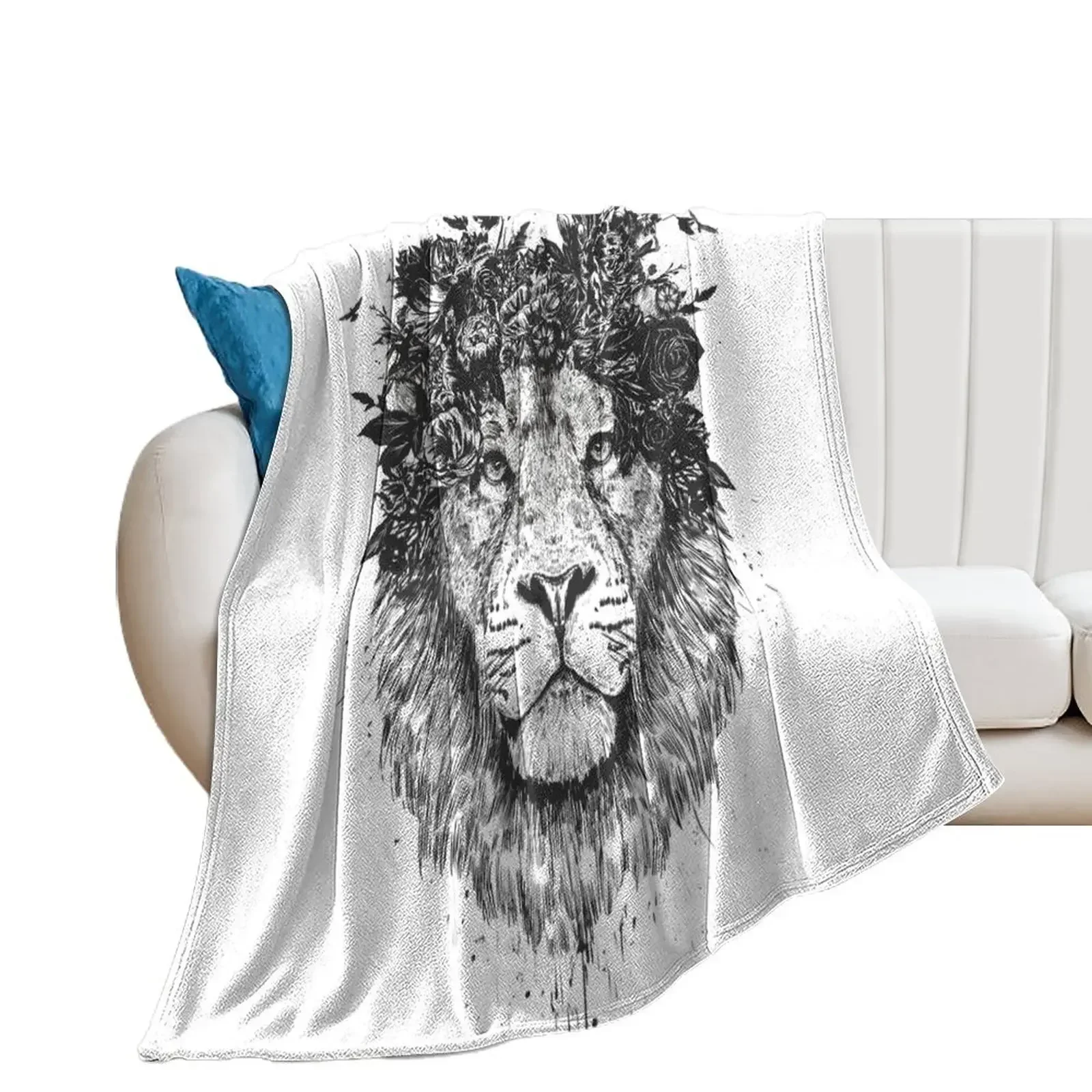 

Floral lion (bw) Throw Blanket Designers Soft Big Plush Extra Large Throw Blankets