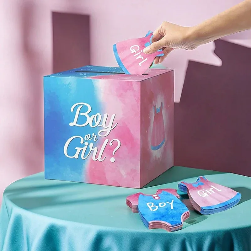 1 Juego de caja de votación para revelar el género para bebé, niño o niña, juego de revelación de género, conjunto de decoración para fiesta de bautizo, caja decorativa