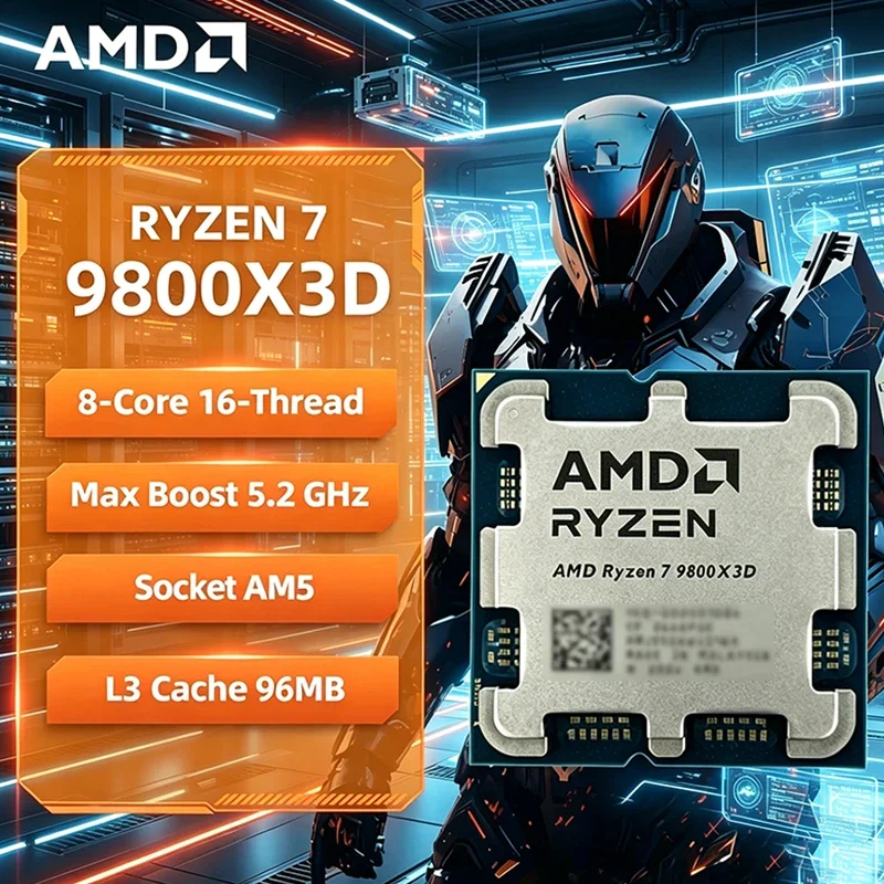AMD Ryzen 7 9800X3D Game CPU Up to 5.2GHz 8-Core 16-Thread 96MB Cache AM5 Desktop Gaming Processor Without Package
