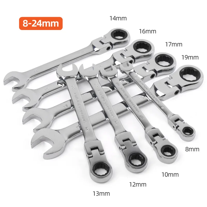 17pcs Flexible Ratchet Action Wrench Spanner Nut Tool Ratchet for Heads Metric Spanner Wrenches for Repair Car Kit