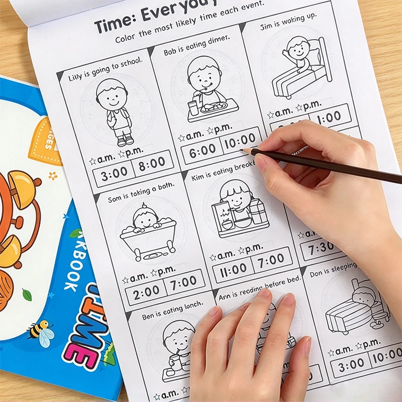 Children's Time Concept Practice Workbook, Time Cognition Books, Suitable for Home School and Kindergarten Activities, Perfect for Classroom Teaching and Back-To-School Supplies. Christmas Gifts.