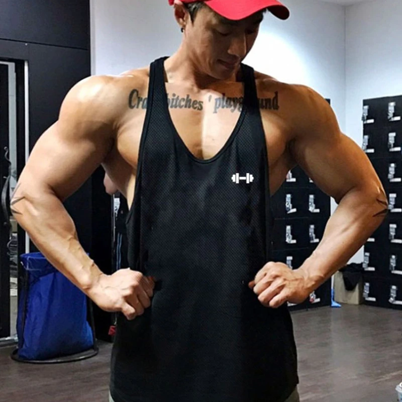 

Gym Sport Clothing Fitness Tank Tops Mens Bodybuilding Sleeveless Y Back Workout Vests Summer Mesh Breathable Quick Dry Shirts