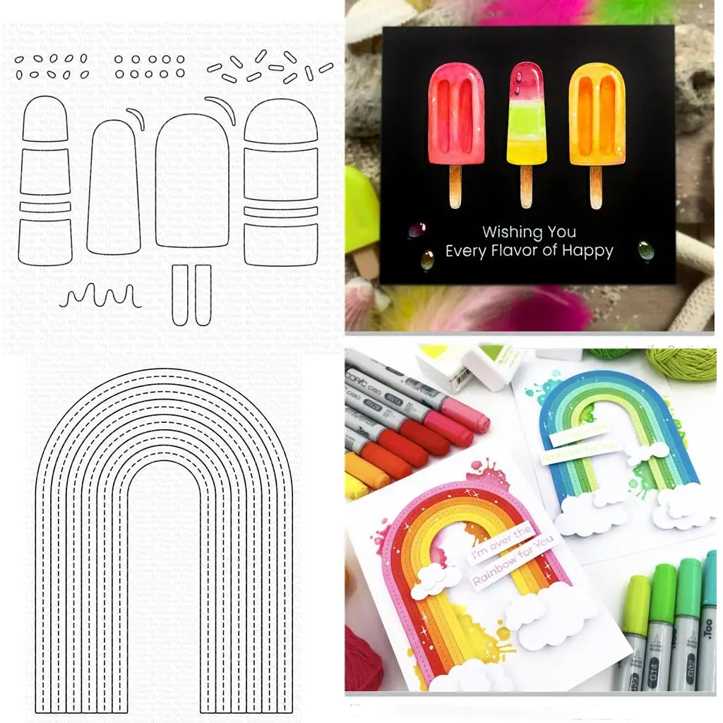 

New 2023 Arrivals Summer Popsicles Tall Rainbow Metal Cutting Die Scrapbook Embossed Make Paper Diy Craft Template Decoration