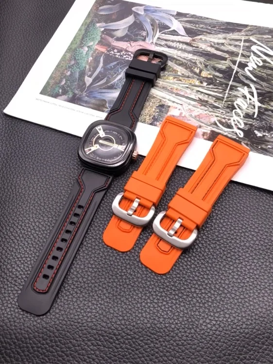 Silicone Watch Strap for Seven Friday Black Orange  Male M1 M2 P3 S2 P1 Q2 Waterproof Rubber Watch Band 28mm