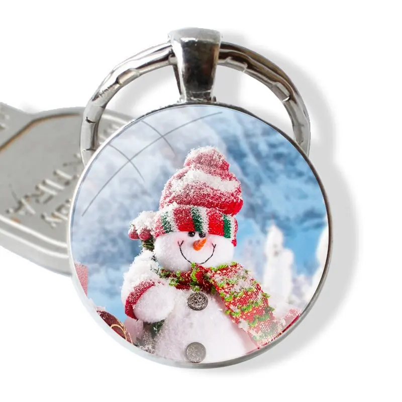 Weihnachten Schneemann Schlüsselanhänger handgemachte Glas Cabochon Schlüsselanhänger Halter Anhänger Schlüsselanhänger