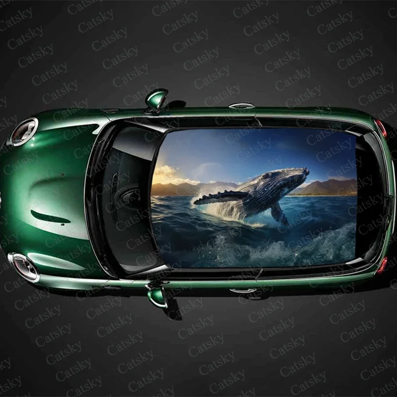 Humpback Whale at Sunset Car Roof Sticker Wrap Racing SUV Accessories Packaging Painted PVC Custom Car Graphic Decal