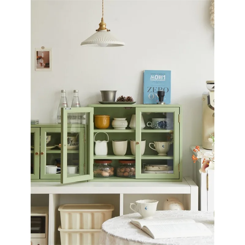 Solid wood desktop storage box, coffee cup, mug, tea set, dust storage cabinet, character cosmetics display cabinet