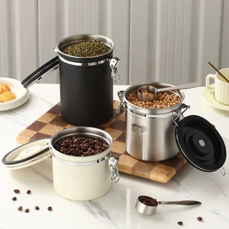 Coffee Canister, Airtight Stainless Steel Kitchen Food Storage Container with Date Tracker and Scoop for Beans,Grounds,Tea etc