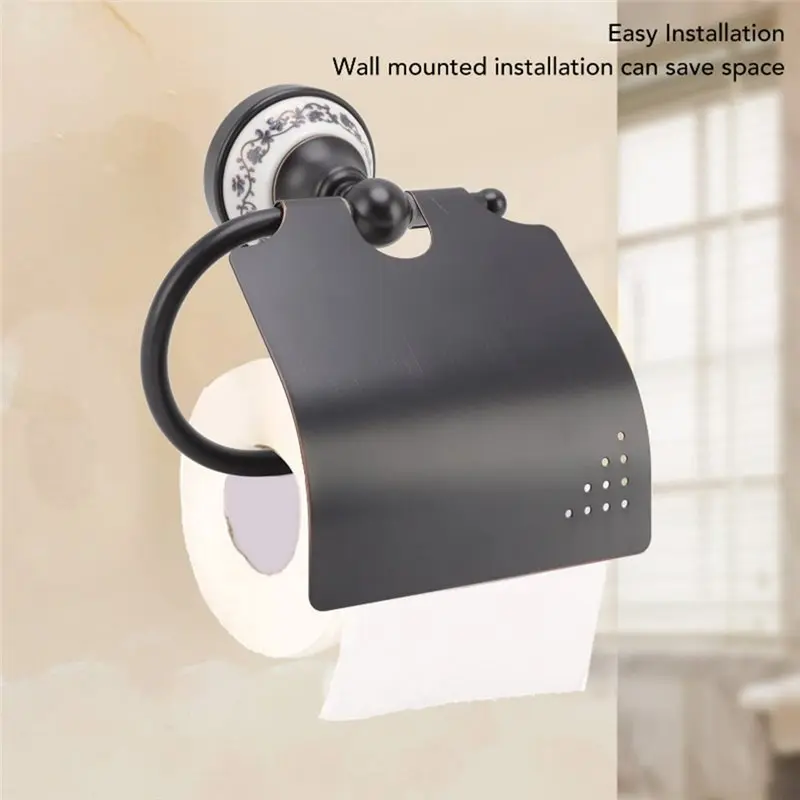 ABZC-للحمام والمطبخ يستخدم موزع المناشف الورقية المثبت على الحائط بالخزف الأزرق والأبيض، لمسة نهائية برونزية داكنة #2