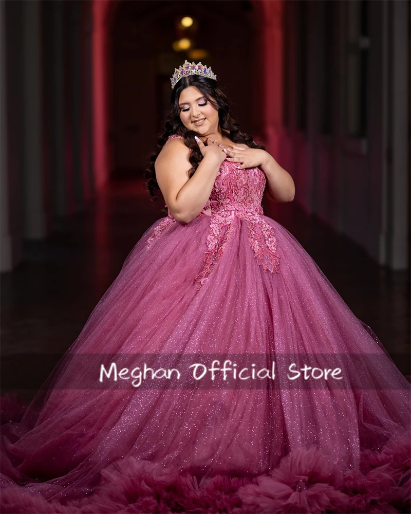 فساتين Fuchsia O N Quinceanera فستان حفلة مطرز بالخرز فستان فاخر لعيد الميلاد فستان تخرج مكشكش حلو 15 مخصص #3