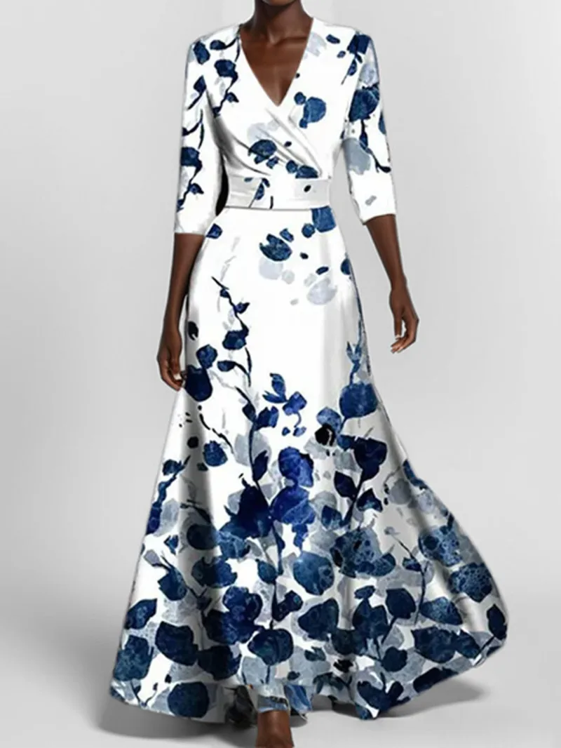 夏の女性のファッション V ネックベルト付きパーティーロングドレスセクシーな印刷自由奔放に生きるマキシドレス半袖ポケット Femlae ホリデー RXJ8
