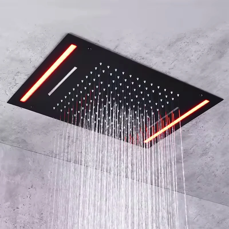 رأس دش LED حديث أسود مثبت على الحائط من FEIDU مع جهاز تحكم عن بعد نحاسي بتصميم شلال ملحق صنبور الحمام