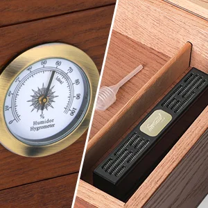 Zigarren-Humidor, Zedernholz-Humidor, Zigarrenbox, Glasplatte, Desktop-Humidor mit Front-Hygrometer, Luftbefeuchter, Teiler, Zubehör, Schublade – Detail 5