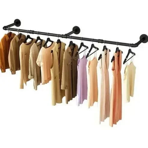 

%A 70.8 Inch Industrial Pipe Clothing Rack Wall Mounted Clothes Rail Garment Hanging Bar Rod Display Rack Closet Storage