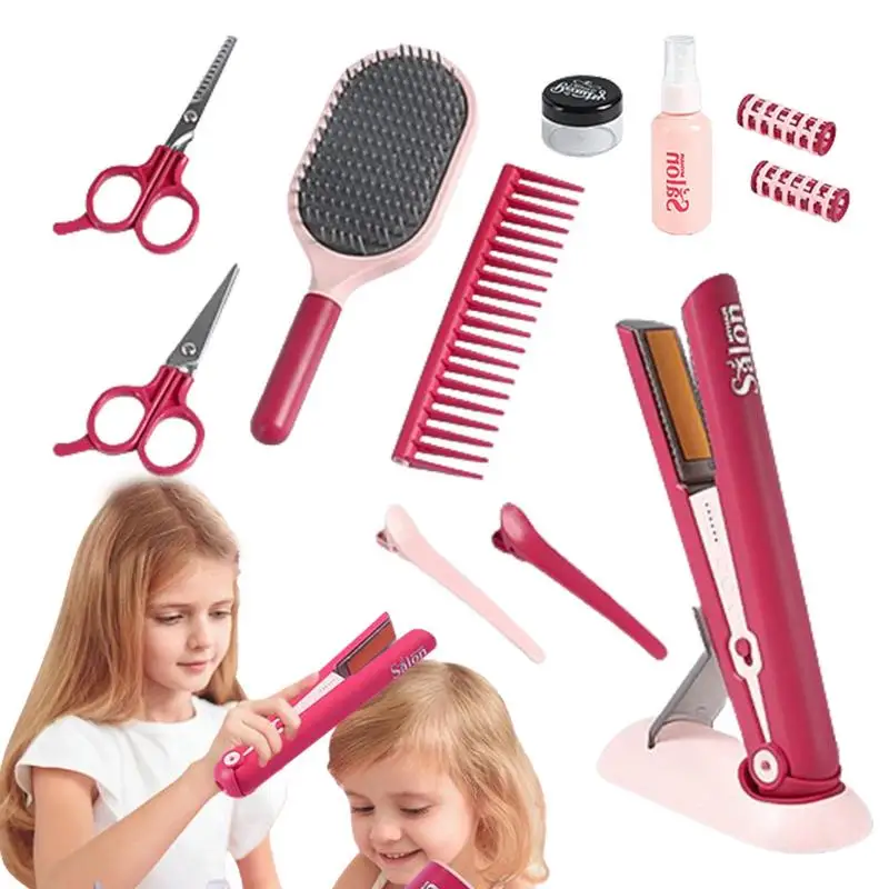 

Pretend Hair Salon Set For Girls 11 Pcs Hair Salon Girls Toys Barber Scissors And Stylist Accessories With Mirror Curling Flat