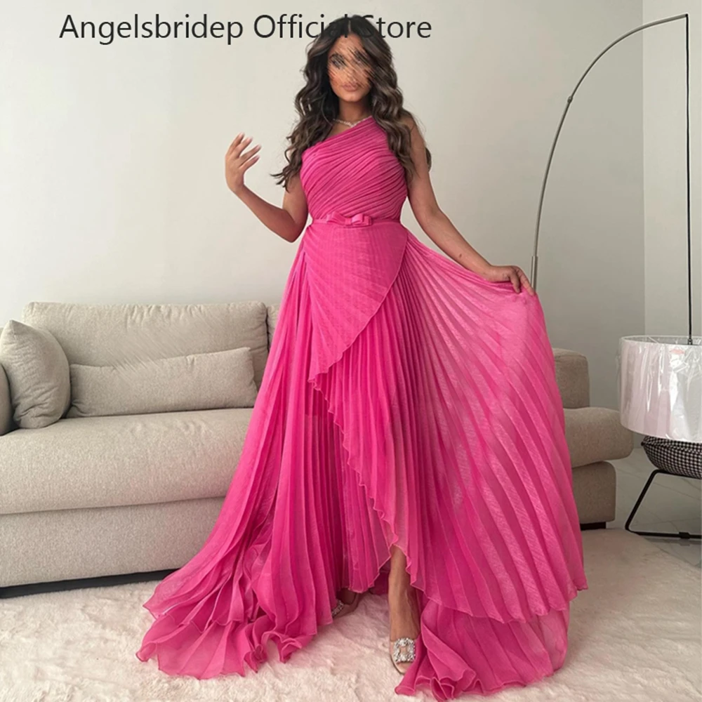 

Angelsbridep A-line Pleat Tulle Evening Dresses Long Arabia Vestidos De Fiesta Elegantes Para Mujer 2023 Dubai Party Dresses