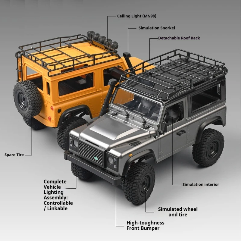 Mn99s  D90 Waterproof Rc Crawler Truck Full Scale Removable Roof Rack Simulated Interior For Kids Rechargeable Battery