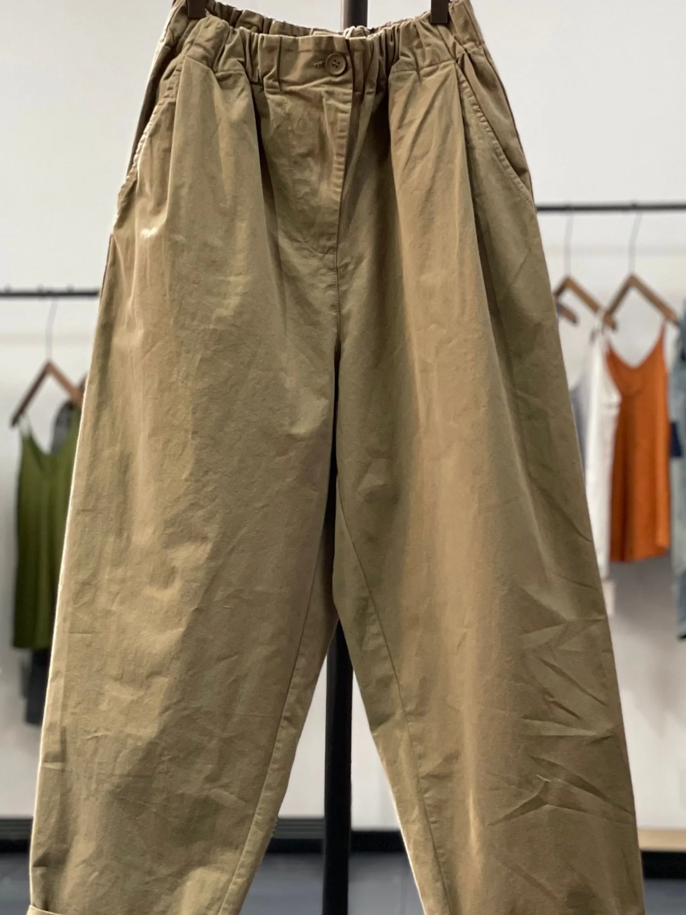 

Женские повседневные брюки с высокой талией в японском стиле, цвета хаки, свободного кроя, с эффектом похудения, на резинке, с широкими штанинами, модные