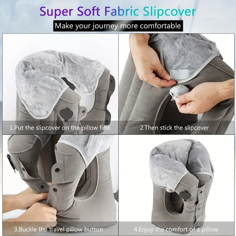 Inflatable Travel Pillow, Airplane Pillow with Super Soft Pillowcase, PVC Fabric, Large Valve Design,  Use As Lumbar Support