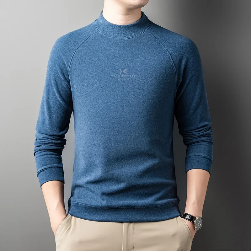 تي شيرت رجالي بأكمام طويلة 025 خريف وشتاء منتج جديد، طية صدر السترة كاجوال وصديق للبشرة