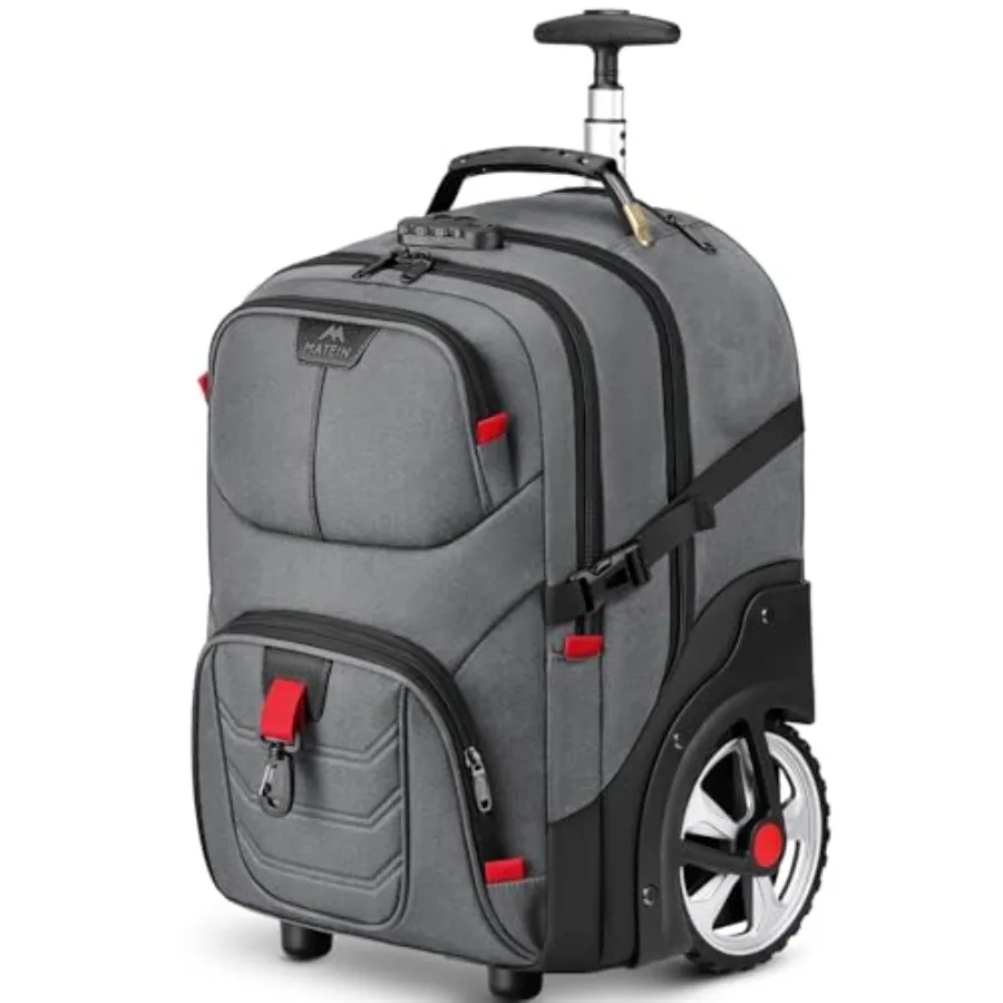 

Rolling Laptop Bag with Larger Wheels 17 Inch Spacious Roller Back Packs with Anti Theft Lock for Adults Men Heavy Duty Rolling