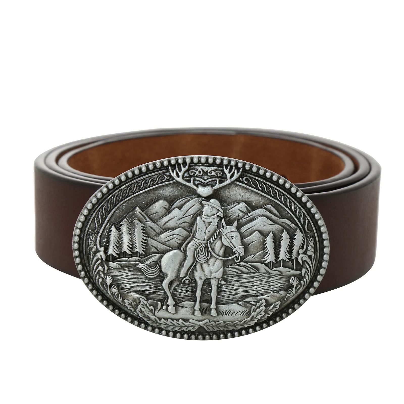 

Western denim zinc-alloy Traveler men's Belt buckle jeans leather belt trim