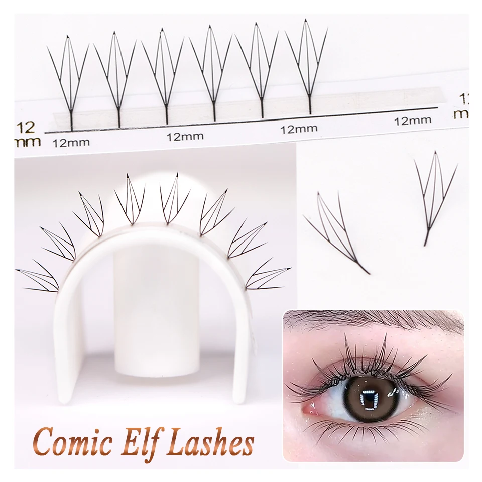 Rujade Comic Elf Eyelashes Premade Volume Fans Anime Tower Tips Feather shape Russian Eyelash Extension Faux Mink Cluster Lashes