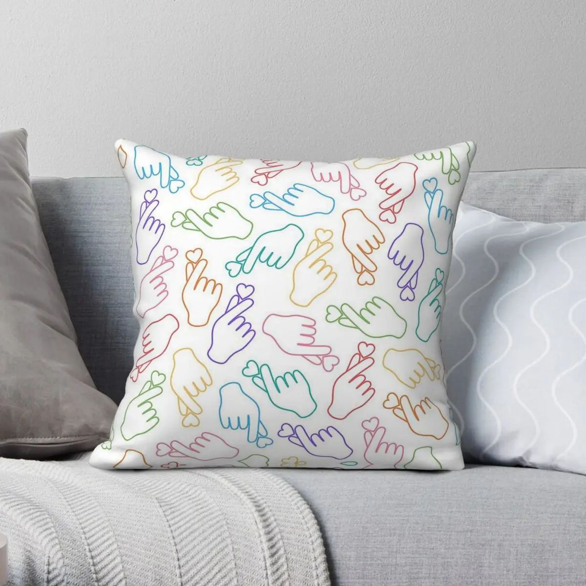Multicolored Finger Heart Square Pillowcase Polyester Linen Velvet Creative Zip Decorative Throw Pillow Case Sofa Cushion Cover