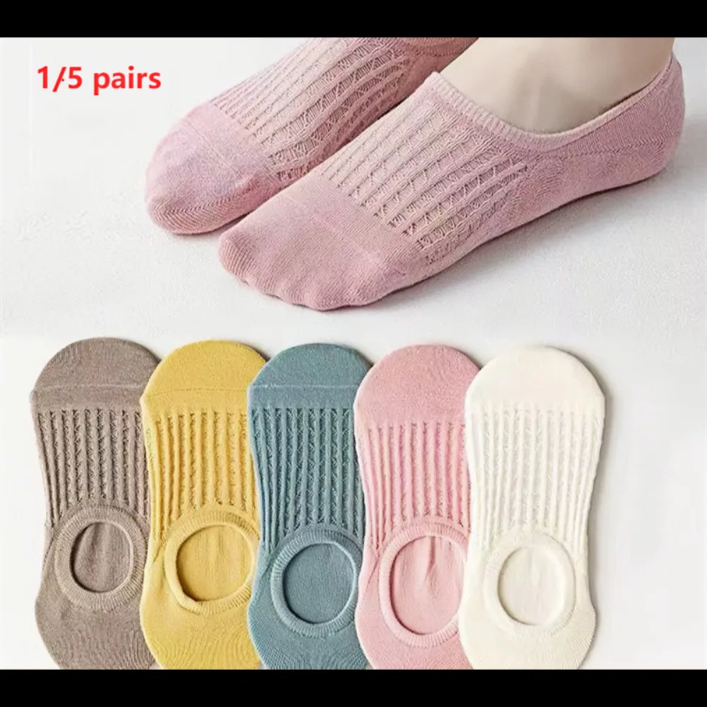 

1/5pairs women's silicone anti slip invisible socks for spring summer, Wang Yan's sweat absorbing and breathable casual socks