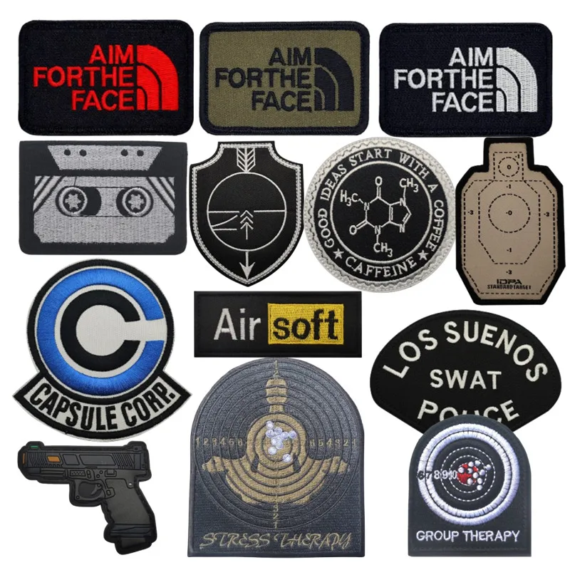 Aim forthe face airsoft grupo terapia bordado remendos acessórios táticos remendos para jaqueta ombro com gancho & loop apoio