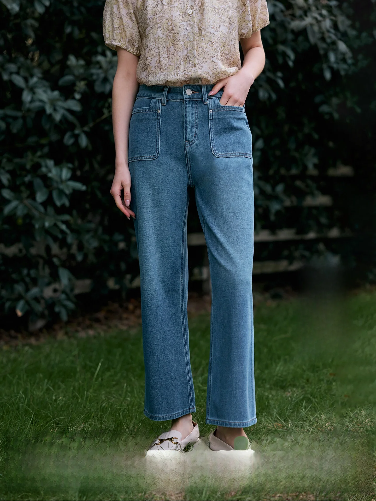 

HeyDress Silk Nine-Piece Women's Summer High-Waist Elastic Slim Straight Jeans Lightweight Denim Pants Ladies Straight Leg Jeans