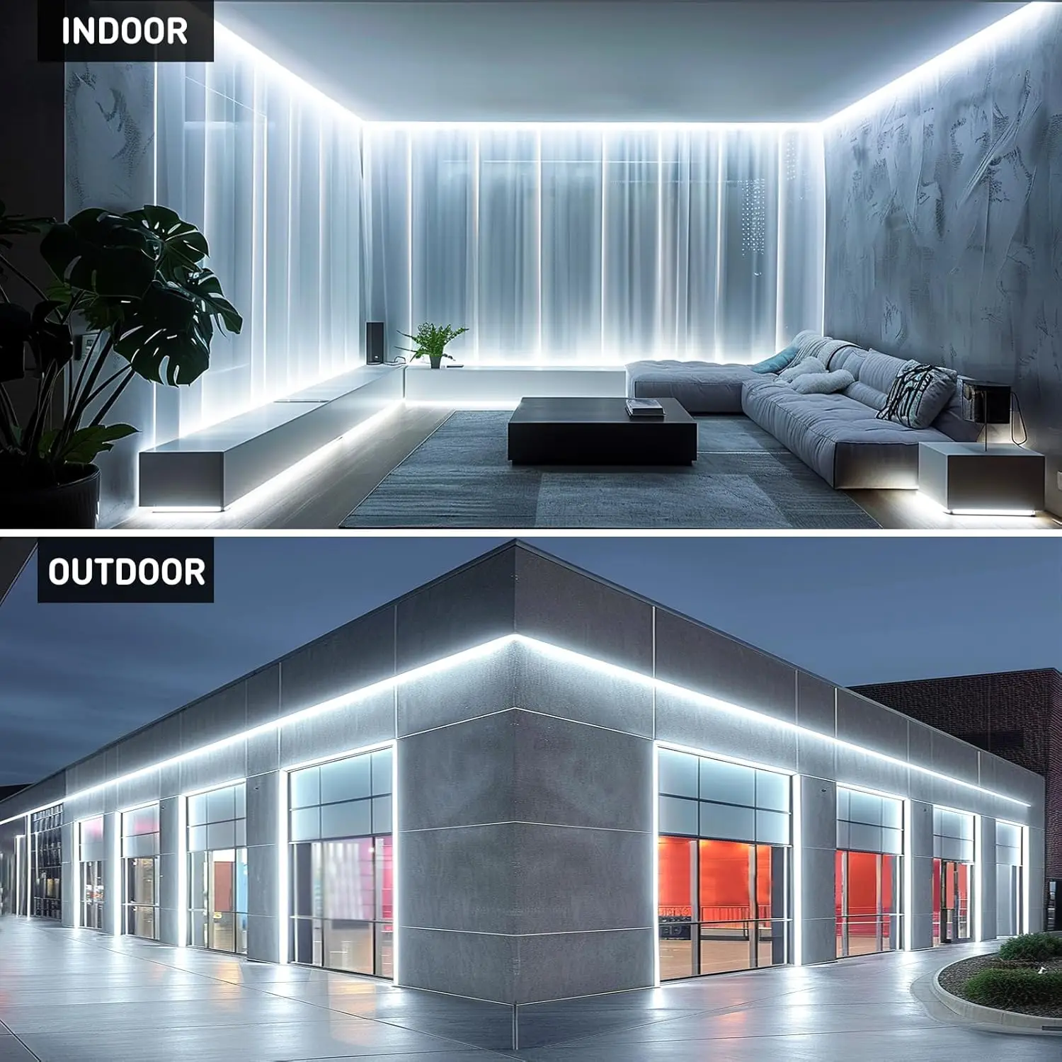 Luci al neon in silicone COB 100FT/30M, striscia al neon impermeabile bianca fredda super luminosa 6000K,