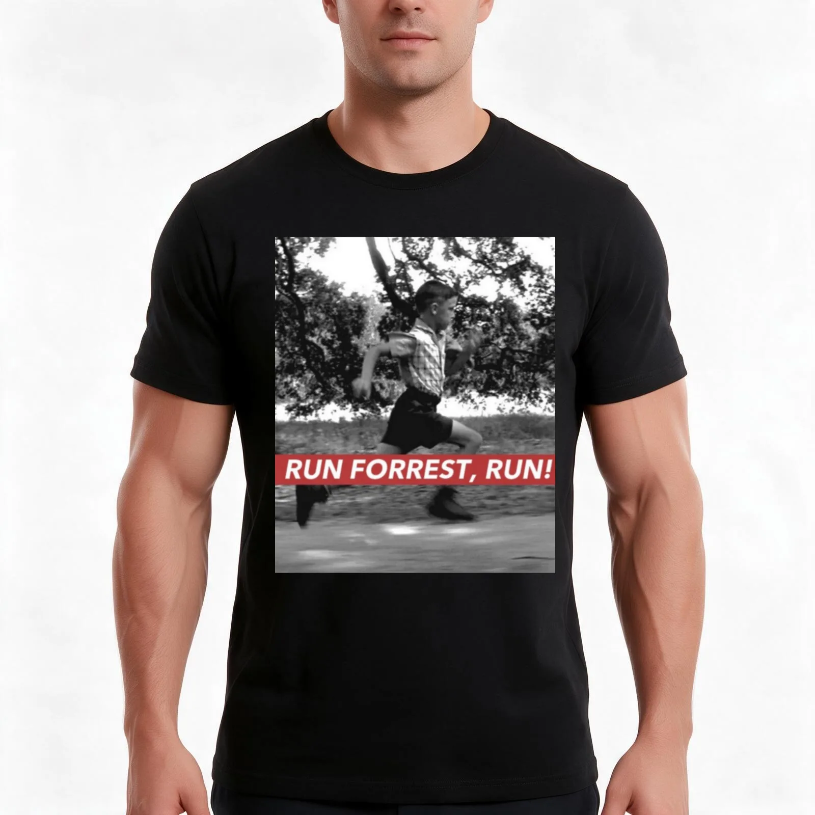 RUN FORREST, RUN! T-Shirt, Summer Casual Cotton Tee, Oversized Streetwear Tops, Vintage Graphic Print, Loose Fit Short Sleeve