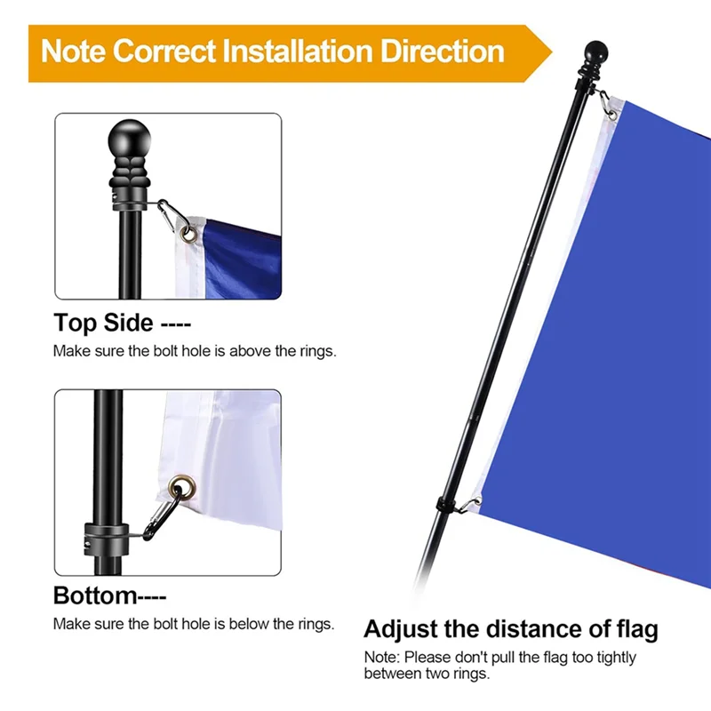 Hot 2X Flag Pole Set For House Porch, 6 FT Thickened Stainless Steel Wall Mount Flagpole Rotating Flagpole Rings No Bracket