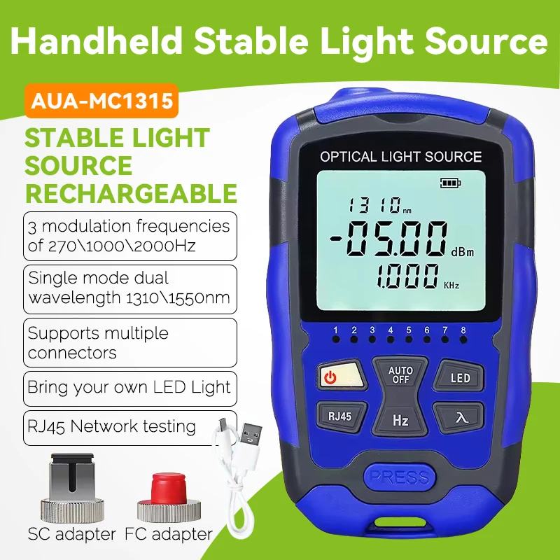 COMPTYCO Rechargeabl AUA-MC1315 Fiber Optic Laser Source 1310/1550nm Optical Light Source with LED Light
